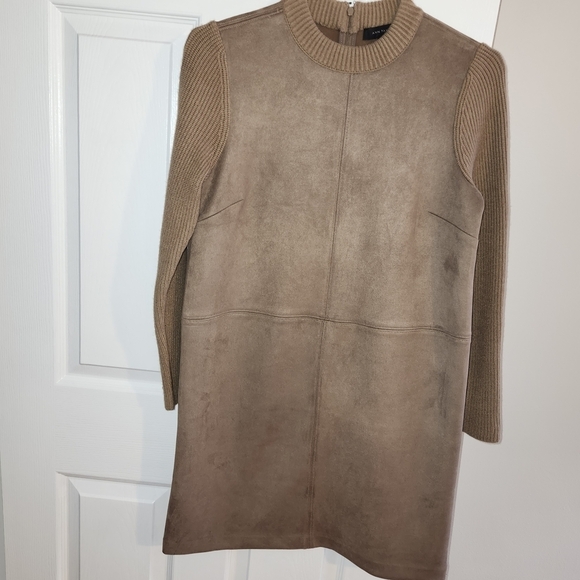 Ann Taylor Dresses & Skirts - Ann Taylor Tan faux suede Dress with Knit Sleeves